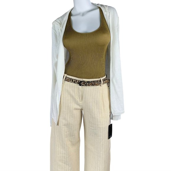 Bloomingdales pleated wide leg pinstripe cream linen pants trousers - size 6 - Picture 8 of 10